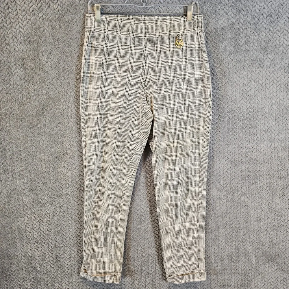 Michael Kors Womens Glen Plaid Pull On Leggings Black White Gold MK Logo Medium